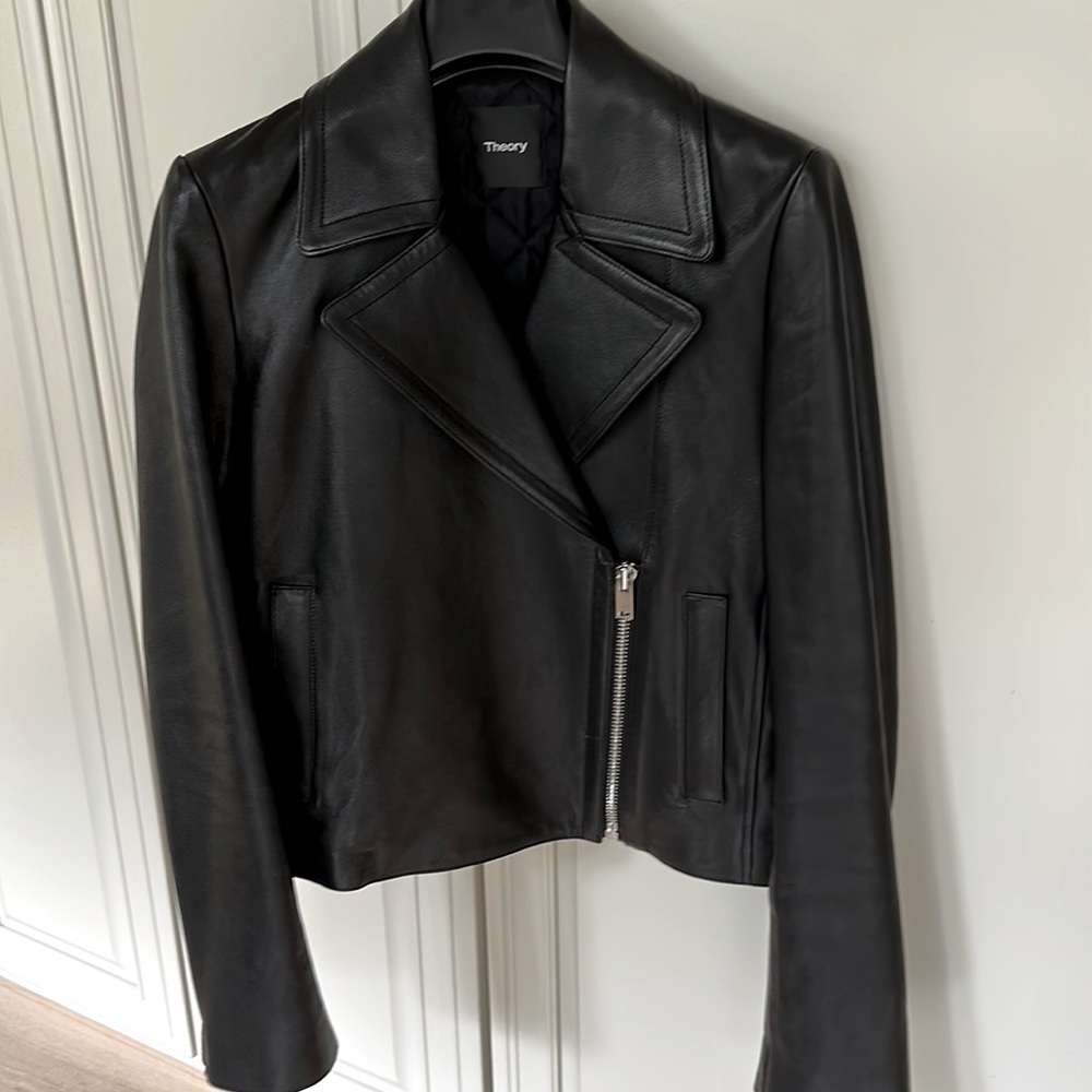 Theory Black Leather Moto Jacket